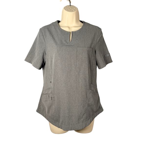 Cuddl Duds Scrub Top Womens XS Heather Gray Split Neck Short Sleeve ClimateRight - Picture 1 of 15